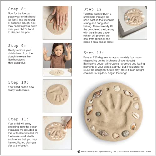 eco-kids Handprint & Footprint Kit - “A Day At The Beach” Keepsake – includes Sand Casting Medium & Beach Shells – DIY, Add Water & Bake – Safe & Non Toxic – Newborn, Baby, Mother’s Day, Shower Gift