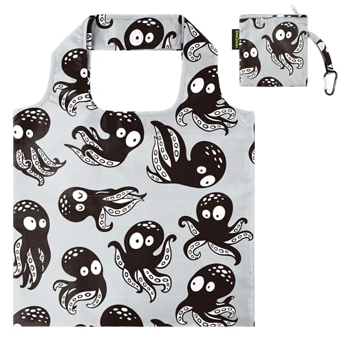 Reusable Grocery Bag | Octopus Design, Foldable, Thickened Handles, Machine Washable, X-Large 50LBS