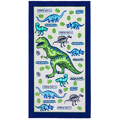 Beach Towel | 100% Cotton, 28 x 51 inches, Colorful Dinosaur Design