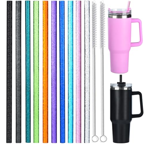 Drinking Straws | 10 Pack, 12 in Long, Reusable Plastic, Glitter Design