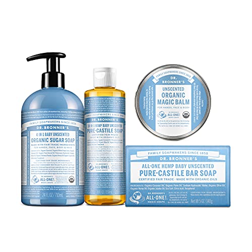 Soap Set | Pure-Castile Liquid & Bar Soaps, Organic Magic Balm, 4-in-1 Sugar Pump Soap