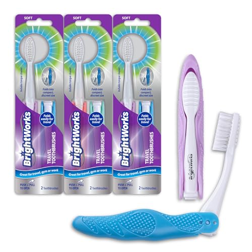 Toothbrush | Portable Travel Design, Built-in Cover, 6 Total (3 Sets of 2)