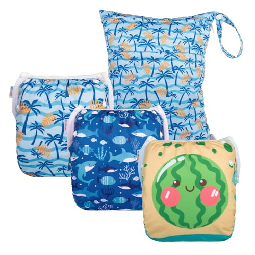 Baby Swim Diapers | 3 Pack, Reusable & Adjustable, Includes Wet Bag