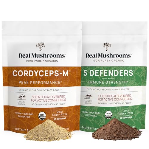 Mushroom Supplement Bundle | Cordyceps 60g, 5 Defenders 45g, Vegan, Non-GMO