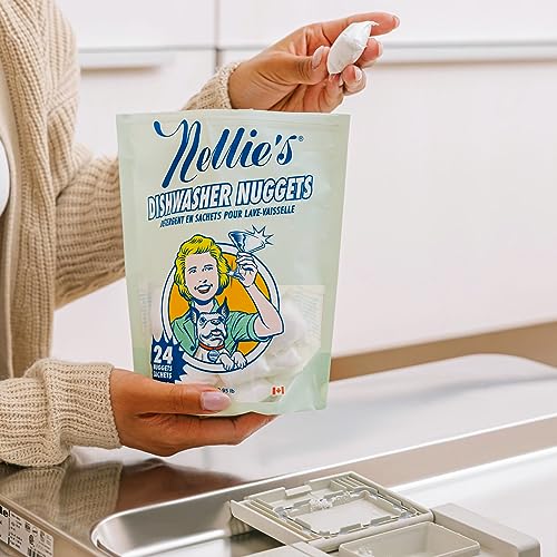 Nellie's Dishwasher Nuggets - Dishwasher Detergent Pods - Plant-Based, Residue-Free, Septic Safe, and Phosphate-Free (24 Pack)