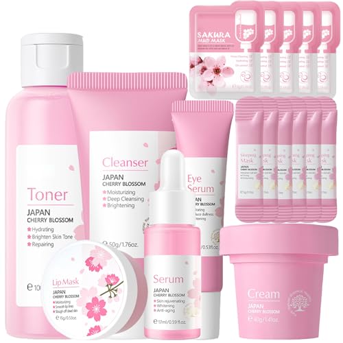 Skin Care Set | 17 Pieces, Includes Cream, Cleanser, Serum, Toner, Masks