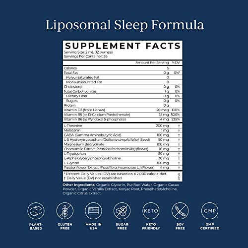 Sleep Supplement | Melatonin 1mg, L-Theanine 200mg, Cacao Flavor, 1.7 fl oz