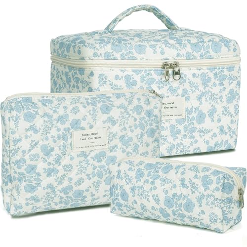 Cosmetic Bag | 3 Pcs Set, Large Travel Organizer, Floral Design