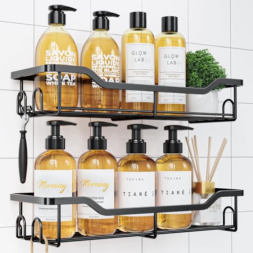 Shower Caddy | Corner Shelves, Hooks, Soap Holder, No-Drill Installation