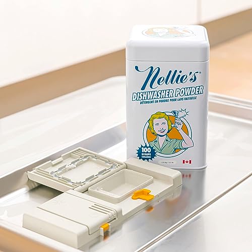 Nellie's Dishwasher Powder - Tough on Food Residue, Plant-Based Ingredients, Spotless Clean, High-Efficiency Dishwashing Solution - 100 Scoop Tin