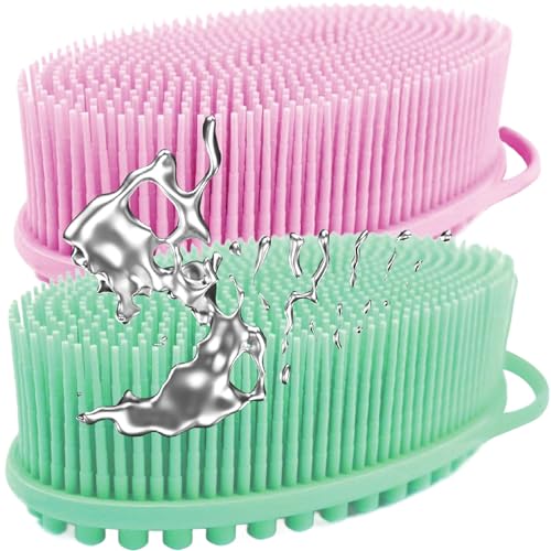 Body Scrubber | Dual-Tone Green and Pink, Silicone Material