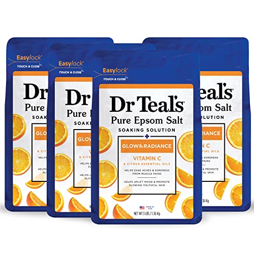 Epsom Salt Soak | Glow & Radiance, Vitamin C & Citrus Essential Oils - 3 lbs (Pack of 4)