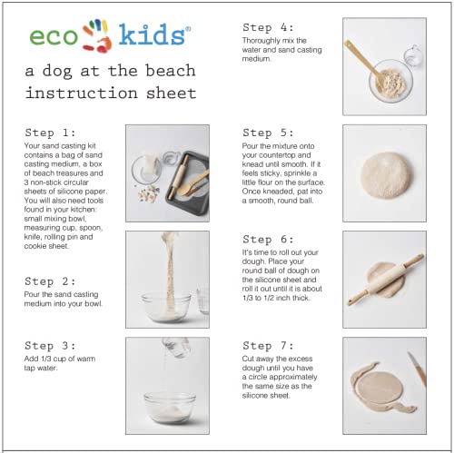 eco-kids Pawprint Making Kit - “A Dog at The Beach” Memorial Keepsake – Paw Sand Imprint Kit - includes Sand Casting Medium & Beach Shells – for Dog or Cat - DIY, Add Water & Bake - Safe & Non Toxic