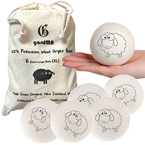 Wool Dryer Balls | Organic Premium, 6 XL Balls, Reusable Natural Fabric Softener