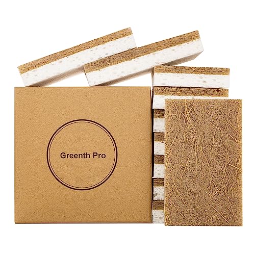 Cleaning Sponge | 10 Pack, Natural Coconut Fiber and Wood Cellulose