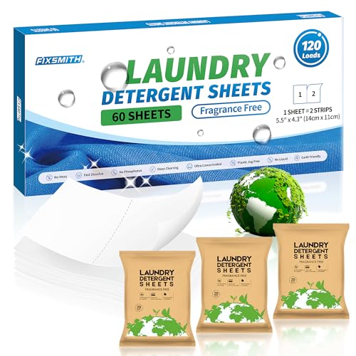 Laundry Detergent Sheets | Fragrance Free, 120 Loads (60 Sheets), Eco-Friendly