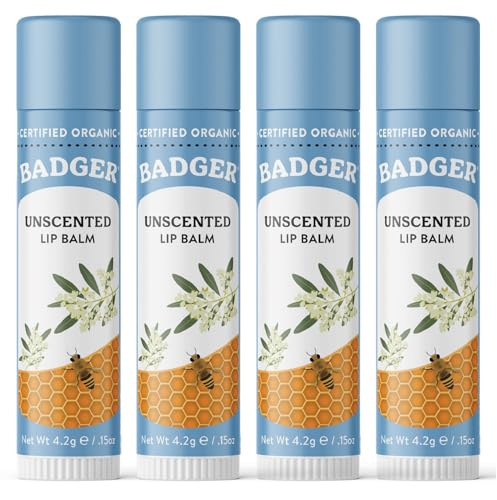 Lip Balm | Unscented, Organic Ingredients, 0.15 oz (4 Pack)