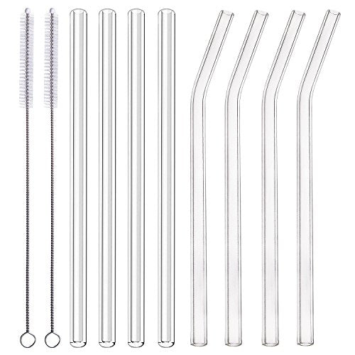 Drinking Straws | 10" Reusable, Pack of 8 with Cleaning Brushes