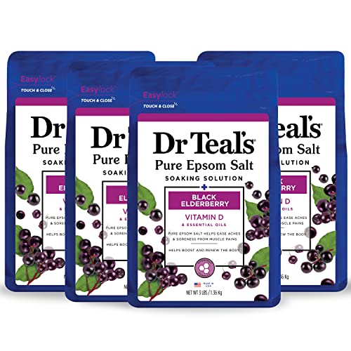 Epsom Salt Soak | Black Elderberry with Vitamin D, 3 lbs (Pack of 4)