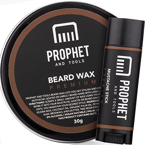 Beard Wax | Strong Hold, 24-Hour Control, Includes Mustache Styling Stick