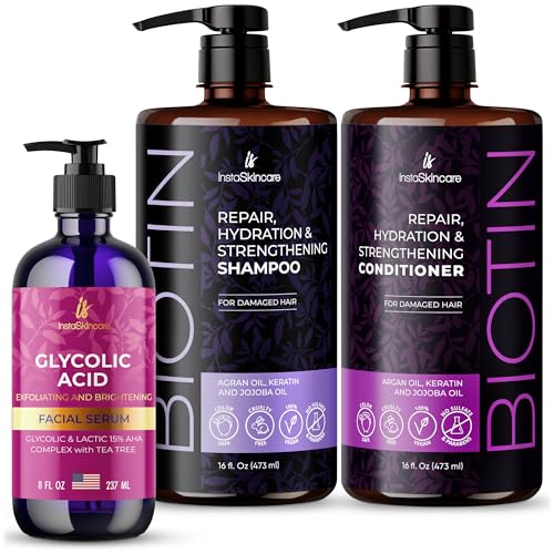 Glycolic Acid Serum | 8 oz, Exfoliating Treatment  
Biotin Shampoo & Conditioner Set | Hair Growth, Thinning Hair