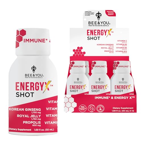 Energy Shot | Korean Red Ginseng, Royal Jelly, Propolis, Pomegranate Flavor - 12 Pack