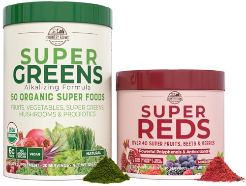 Superfood Powder | 50 Organic Super Foods, 40 Super Fruits, 17.7 oz, Unflavored & Berry Flavor, 2 Pack