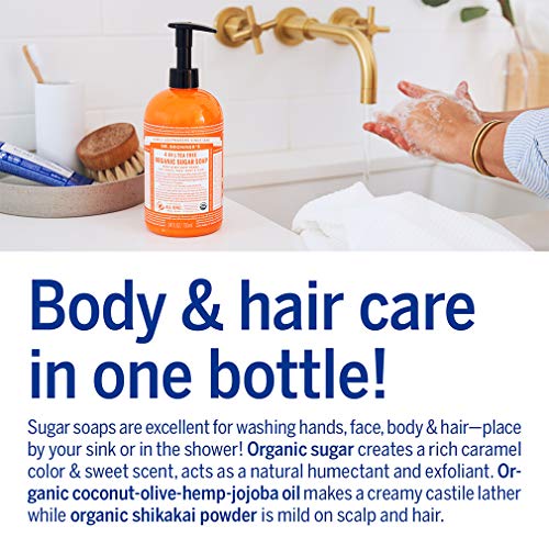 Dr. Bronner's - Organic Sugar Soap (Tea Tree, 64 Ounce) - Made with Organic Oils, Sugar and Shikakai Powder, 4-in-1 Uses: Hands, Body, Face and Hair, Cleanses, Moisturizes and Nourishes, Vegan