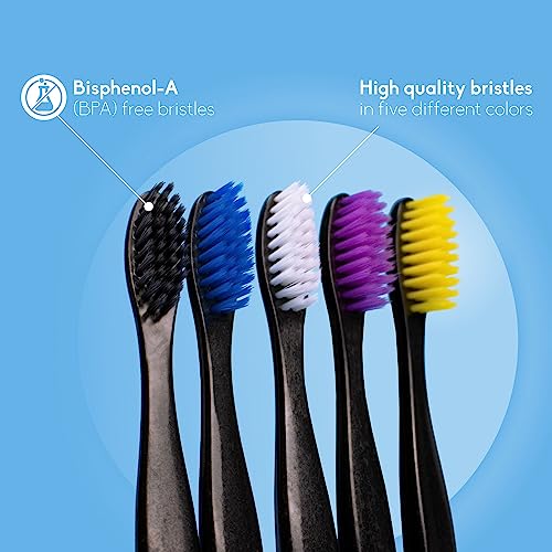 The Humble Co. Plant Based Black Toothbrush (5pk) – Vegan, Soft Toothbrush Set with BPA Free Bristles, Best Toothbrush for Superior Oral Care and Superb Teeth Cleaning (5 Brushes)