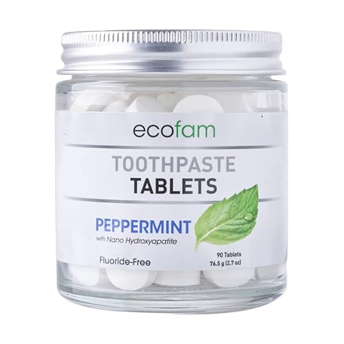 Toothpaste Tablets | Natural Peppermint, 90 Count, Fluoride-Free, Zero Waste Glass Jar