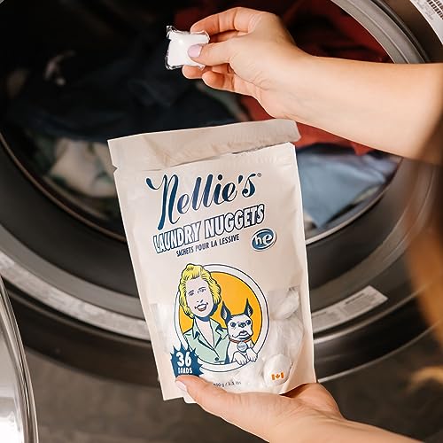 Nellie's Laundry Nuggets - Concentrated Detergent Pods - Vegan, Plant-Based, Biodegradable Formula - Effective & Gentle Cleaning - Eco-Friendly Power for Fresh Clothes (36 Loads)