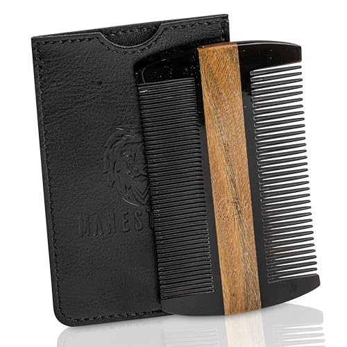 Beard Comb | Genuine Ox Horn & Green Sandalwood, Anti-Static, Portable Design