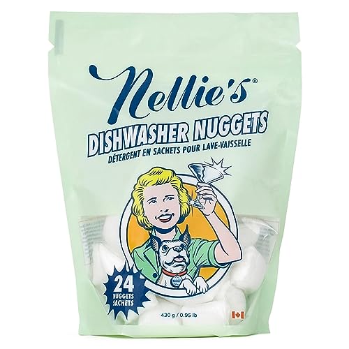 Nellie's Dishwasher Nuggets - Dishwasher Detergent Pods - Plant-Based, Residue-Free, Septic Safe, and Phosphate-Free (24 Pack)