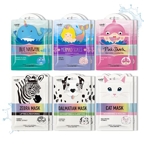 Character Sheet Masks | Dalmatian, Zebra, Cat, Shark, Narwhal, Mermaid Scale, Pack of 12