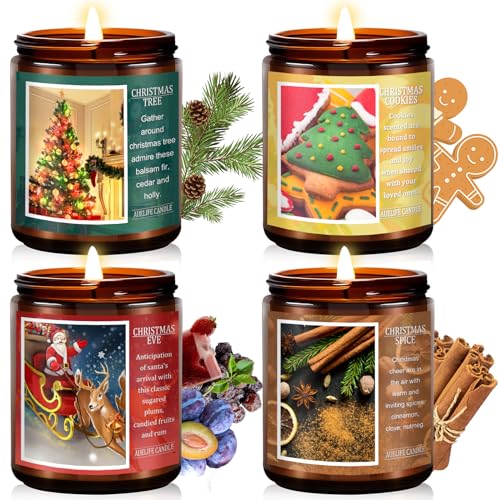 Christmas Candle Set | Scented Variety, Christmas Tree, Cookies, Spice - 4 Pack