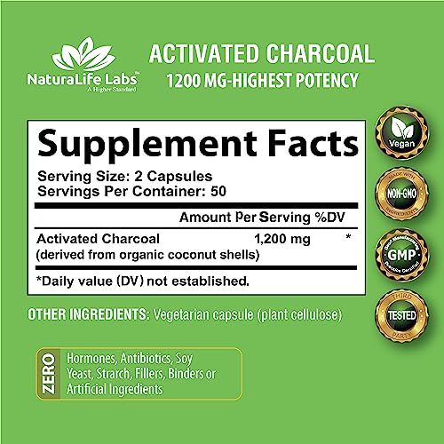 Activated Charcoal Capsules | 1,200 mg, 100 Vegan Capsules, Promotes Detoxification