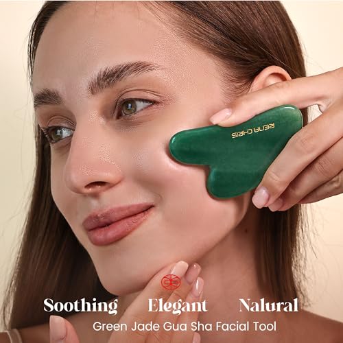 Gua Sha Tool | Natural Jade Stone, Manual Massage for Jawline Sculpting, Green