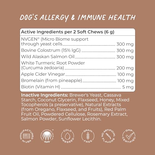 Dog Supplement | Allergy & Immunity Support, Salmon & Honey Flavor, 50 Chews