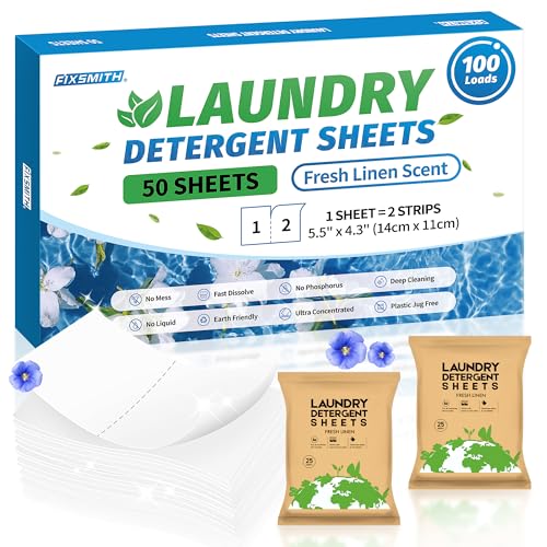 Laundry Detergent Sheets | Fresh Linen Scent, 100 Loads (50 Sheets)