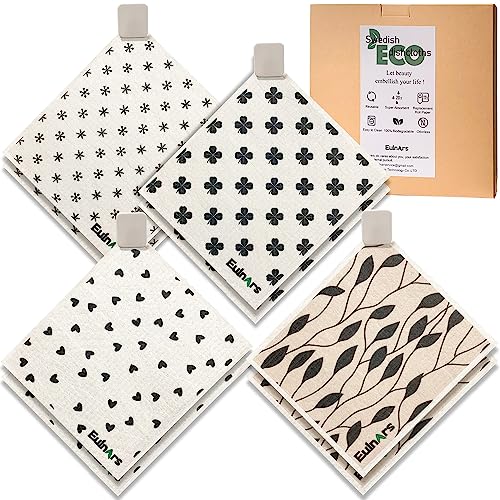 Dish Cloths | 8-Pack, Reusable, Cotton, Black & White