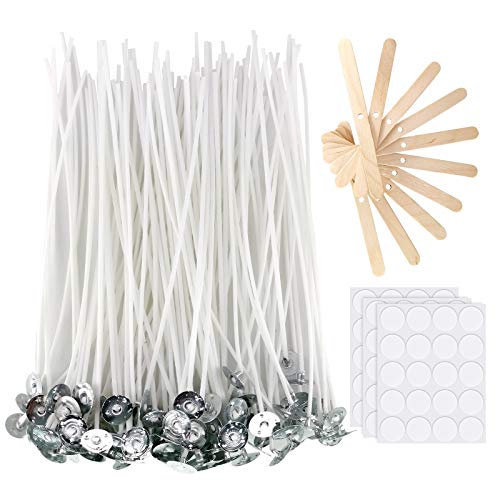 Candle Wicks | Pack of 100, 6 Inch w/ Stickers & Centering Tool