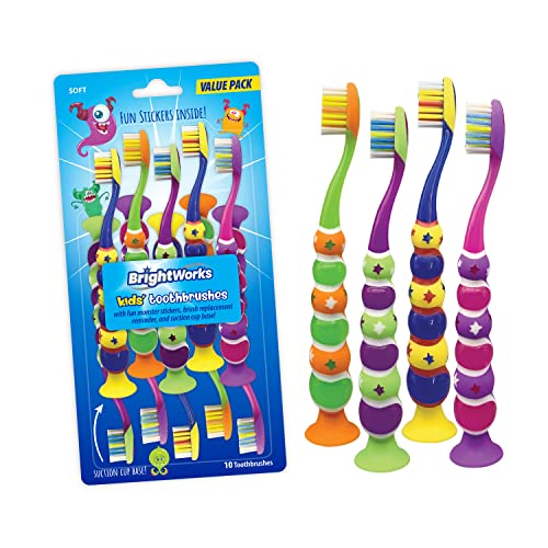 Kids Toothbrush | 10-Pack, Soft Bristles, Fun Monster Stickers