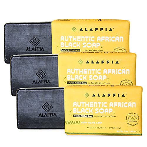 African Black Soap Bar | Triple Milled, Ultra-Moisturizing, Hemp Olive Leaf, 5 Oz, Pack of 3