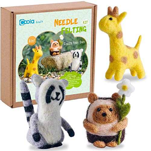 Needle Felting Kit | Beginner-Friendly, Includes Giraffe, Raccoon, Hedgehog