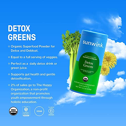 Sunwink Cacao Clarity Superfood Mushroom Powder + Detox Greens Superfood Powder Mix Bundle - Organic Superfood Powder for Mental Clarity & Daily Wellness - Pack of 2