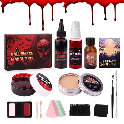 Special Effects Makeup Kit | Scar Wax, Coagulated Blood, Spatula Tool, Black Stipple Sponge