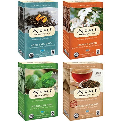 Tea Variety Pack | Aged Earl Grey, Breakfast Blend, Jasmine Green, Moroccan Mint - 18 Count Box