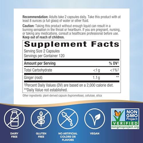 Ginger Root Capsules | Promotes Digestive Comfort, 1,100 mg Per Serving, 240 Count