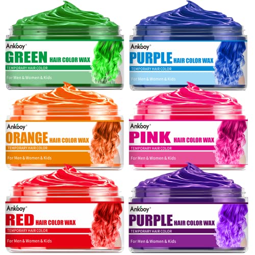 Hair Color Wax | Pack of 6, Temporary, Assorted Colors (Green, Orange, Pink, Purple, Red, Blue)