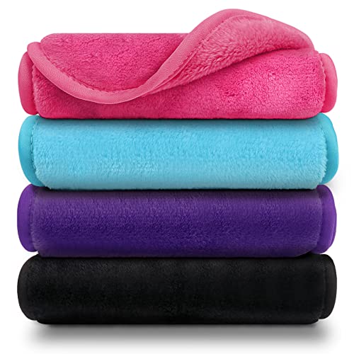 Makeup Remover Cloths | Reusable Microfiber, Pack of 4, 15.5 x 7.5 in, Assorted Colors